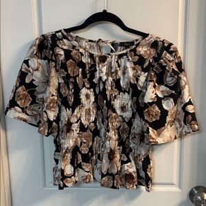 Rails Black and Brown Floral Smocked Blouse-worn once